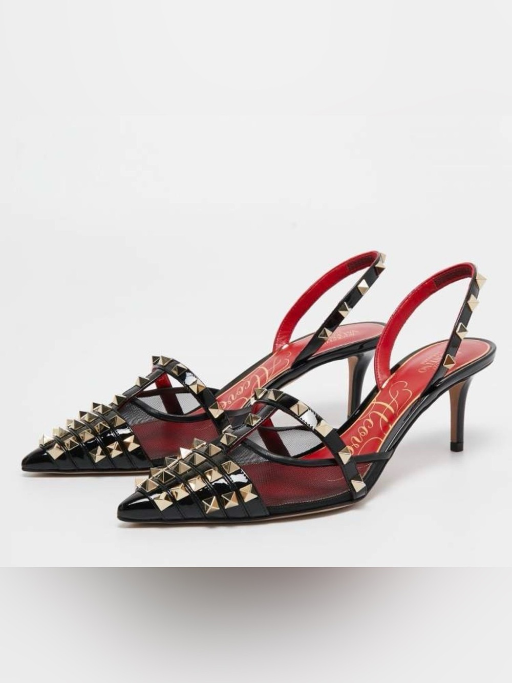 Valentino Black Patent Leather and Mesh Alcove Slingback Pump 36